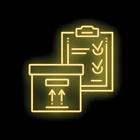 illustration in neon style representing a cardboard box and a checklist, symbolizing the concept of order fulfillment vector