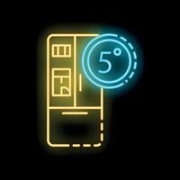 Neon icon of refrigerator showing five degrees celsius inside vector