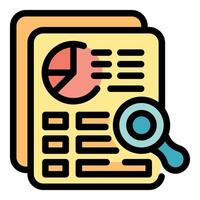 Magnifying glass analyzing financial report with charts and data vector