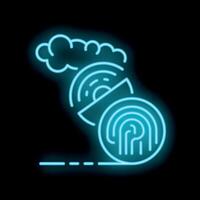 Neon icon of cloud computing protecting data with fingerprint security vector