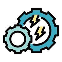 Two gears generating lightning bolts symbolizing energy and power vector