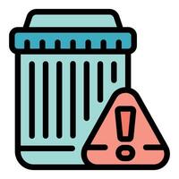 Trashcan icon with warning sign indicating hazardous waste vector
