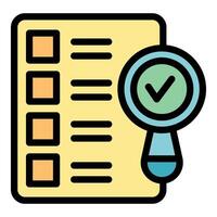 Magnifying glass showing check mark over checklist for quality control vector