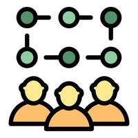 Team of three people connecting with each other using network vector