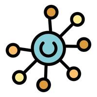 Decentralized network showing power button connecting nodes vector