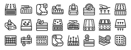 Memory foam icons set. Set of orthopedic mattress icons showing different types and features for comfortable sleep vector