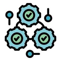 System working correctly showing three gears with check mark symbol inside vector