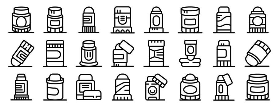 Glue stick icons set. Set of deodorant icons showing various deodorant containers vector