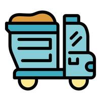 Small dump truck is transporting a load of soil or sand vector