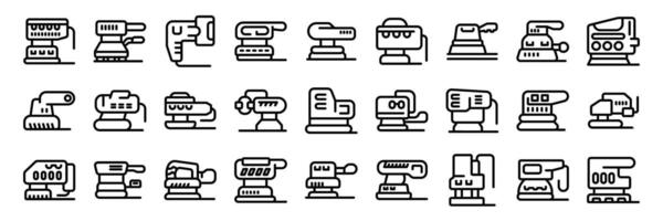 Electric sanding machine icons set. Set of linear icons with different sanding machines for construction and repair work vector