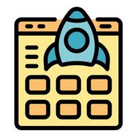 Rocket taking off from website interface symbolizing online business startup vector