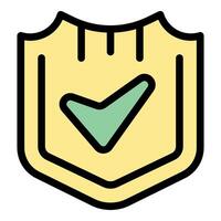 Yellow shield displaying a green check mark icon for security approval vector