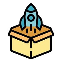 Rocket launching out of cardboard box representing startup business idea vector