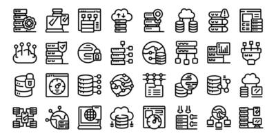 CDN icons set. Data center icons showing cloud storage and data processing vector