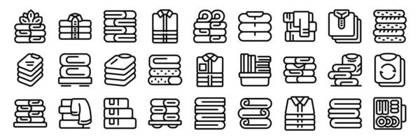 Folded clothes stack icons set. Different types of clothes neatly folded and stacked, ready to be stored or worn vector