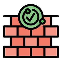 Firewall protecting data with checkmark symbol on brick wall icon vector