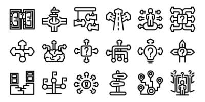 Choosing multiple directions icons set. Choosing path direction way signpost decision making icons vector
