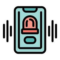 Smartphone showing alarm icon and making sound waves vector