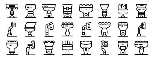 Scraper cleaning car icons set. Pool cleaning brush icons set in outline style for any design vector