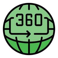 Green globe with 360 degrees arrow sign representing vr technology vector