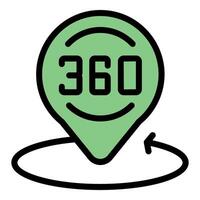 Green 360 degree pin pointing location icon showing full rotation vector