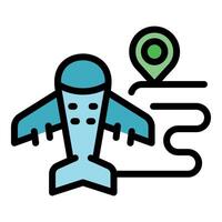 Airplane following flight path to destination point on map vector