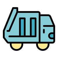 Garbage truck picking up trash cans side view minimalist icon vector