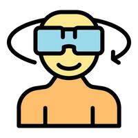 Man smiling wearing vr technology experiencing 360 vision vector