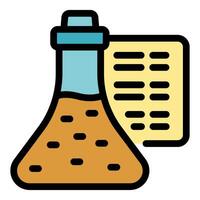 Laboratory glassware with chemical liquid analyzing results on paper list vector
