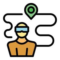 Metaverse user enjoying virtual reality experience following a path to reach a destination point vector