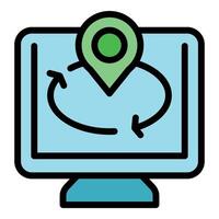 Computer showing location tracking with circular arrows vector