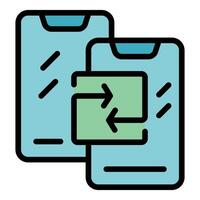Mobile phones transferring data using nfc technology icon vector