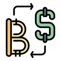 Bitcoin and dollar sign exchanging in blockchain technology transaction vector