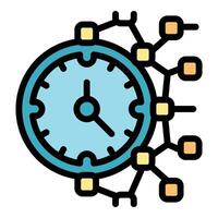 Clock connecting with network representing time management icon vector