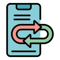 Smartphone showing data transferring with double arrows icon vector