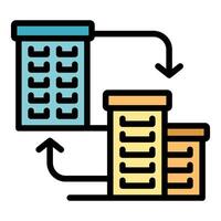 Company decentralization process with buildings showing downsizing strategy vector