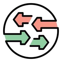 Multicolored arrows pointing in different directions inside a circle vector