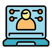 Laptop showing customer data management platform icon vector
