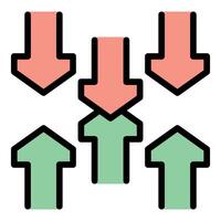 Three green up arrows confronting three red down arrows icon vector