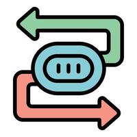 Round button with three lines and two arrows pointing in opposite directions vector