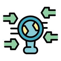 Global network traffic flowing to central server hub icon vector