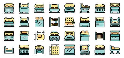 Set of different bed types and sizes icons showing variety of sleeping furniture vector