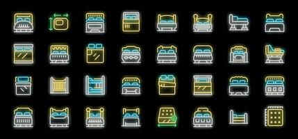 Neon bed types icons showing different bed styles for sleep and rest vector