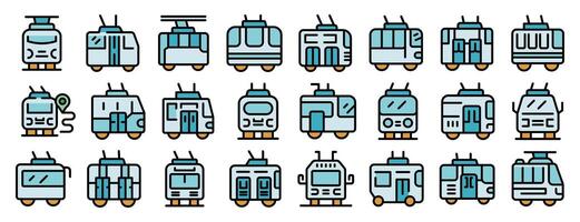 Set of trolleybus icons showing the diversity of designs of this electric bus vector