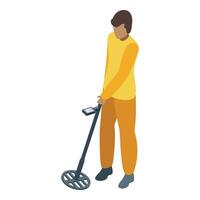 Man holding metal detector searching treasure isometric view vector