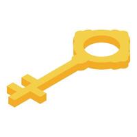 Golden key isometric icon representing security and access vector