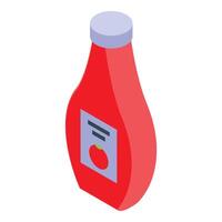 Red tomato ketchup bottle with label isometric view vector