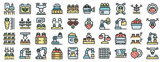 Smart farm and agriculture automation icons set line color style vector