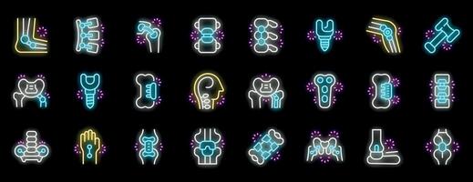 Set of neon icons related to orthopedics, joints, bones and trauma treatment vector