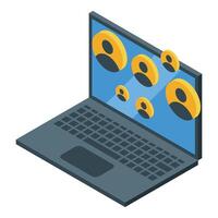 Laptop showing social network connections concept in isometric view vector